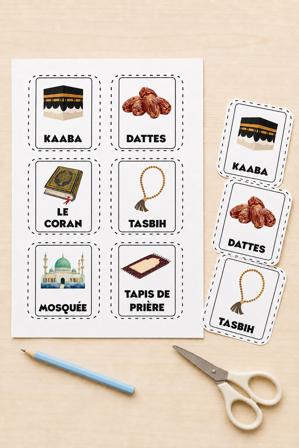 Mes premiers mots : 14 cartes éducatives sur l'Islam à découper pour apprendre en s’amusant !