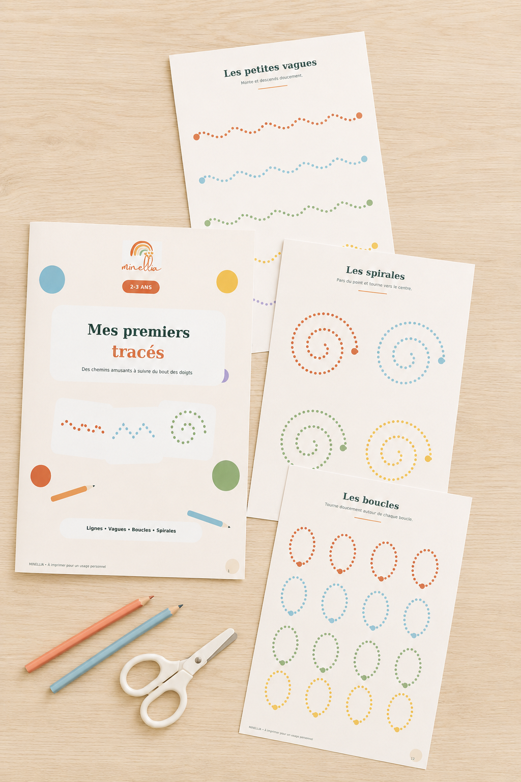 Mes premiers tracés : carnet ludique à imprimer pour les 2-3 ans